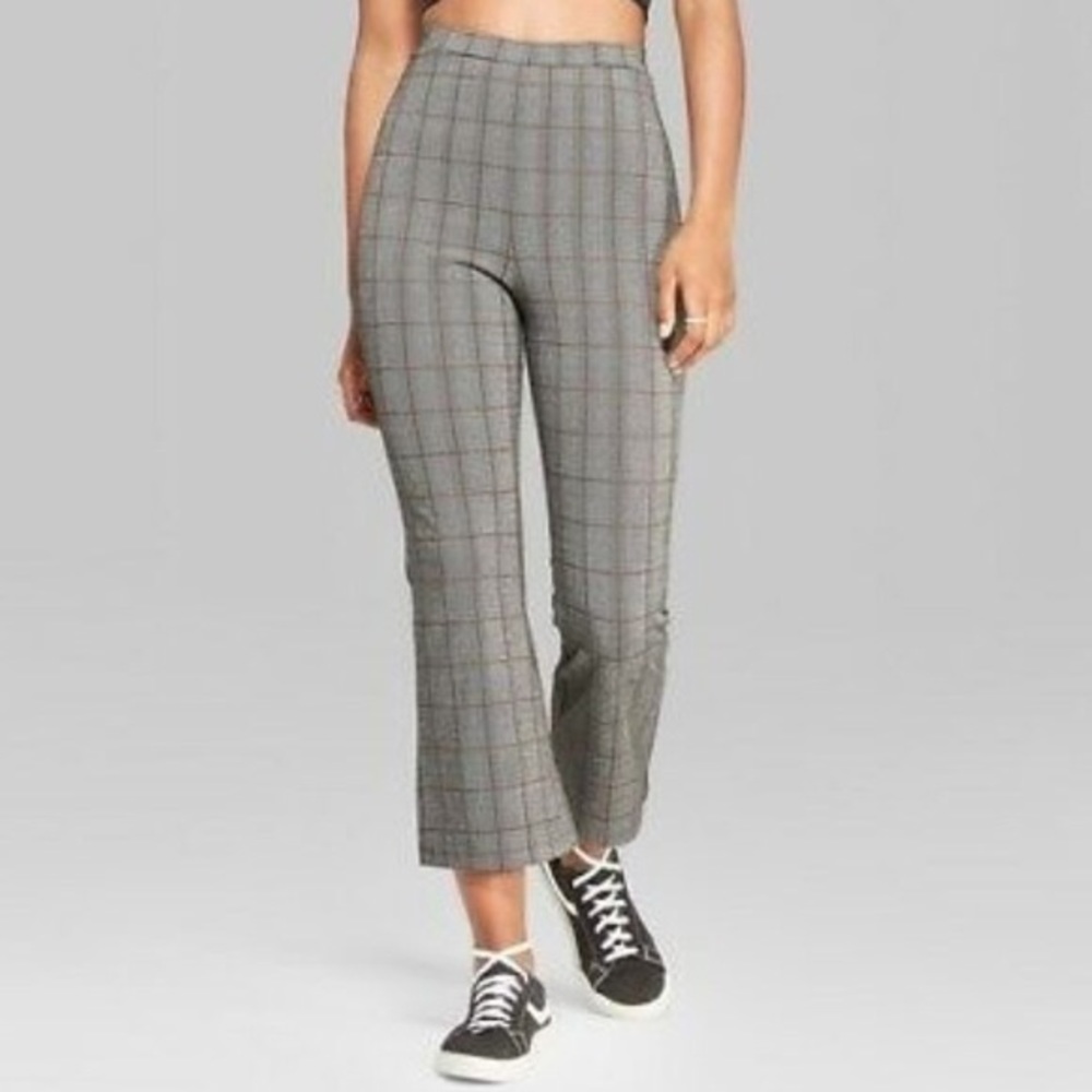 High Waisted Kick Flare Plaid Pants